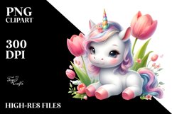 Cute Baby Unicorn and Tulip | Sublimation | Clipart Product Image 1