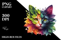 Abstract Vibrant Watercolor Kitten with Plant Leaves, Product Image 3
