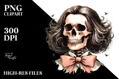 Ratatouille Skull with Hair Retro Halloween PNG Product Image 2