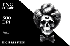 Simple Washed Skull with Hair and Bow PNG Product Image 2
