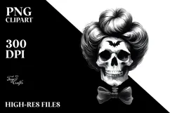 Simple Washed Skull with Hair and Bow PNG Product Image 2