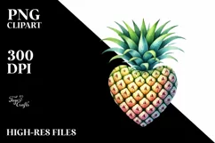 Heart-Shaped Pineapple Watercolor PNG Product Image 2