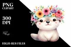 Simple Watercolor Lamb with Flower Crown PNG Product Image 3