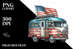 Whimsical Vintage RV with USA Flag Colors | Clipart Product Image 1