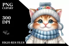 Watercolor Cute Baby Cat in Winter Clothes Product Image 3