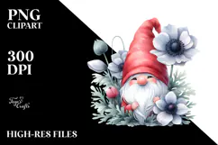 Cute Gnome with Big Hat and Anemone PNG Product Image 2