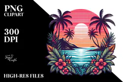 Retro Tropical Island Sunset PNG Product Image 2