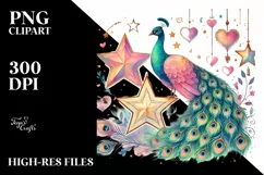 Colorful Pastel Watercolor Digital Painting with Peacock PNG Product Image 2