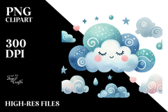 Simple Whimsical Cloud Watercolor PNG Product Image 2