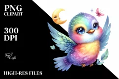 Colorful Baby Hummingbird with Moon | Sublimation | Clipart Product Image 3