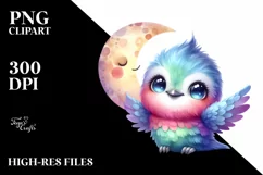 Colorful Baby Hummingbird with Moon | Sublimation | Clipart Product Image 1