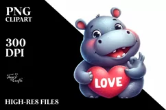 Funny Cute Hippo Smiling Love Sign Clipart Product Image 3