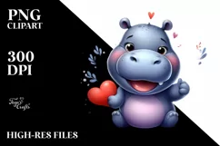 Funny Cute Hippo Smiling Love Sign Clipart Product Image 1