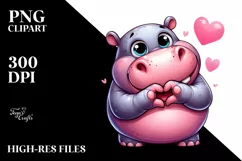 Funny Cute Hippo Smiling Love Sign Clipart Product Image 1