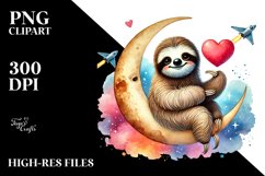 Colorful Sloth on Moon Holding Heart PNG Product Image 2
