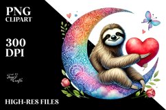 Colorful Sloth on Moon Holding Heart PNG Product Image 2
