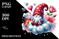 Digital Painting of Cute Valentines Gnome on Cloud Product Image 2