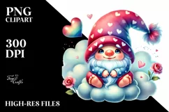 Digital Painting of Cute Valentines Gnome on Cloud Product Image 2