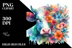 Half Flower Cow Watercolor | Sublimation Clipart Product Image 3