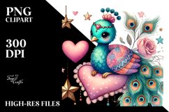 Adorned Peacock on Star Holding Heart PNG Product Image 2