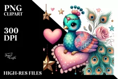 Adorned Peacock on Star Holding Heart PNG Product Image 2