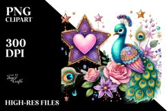 Adorned Peacock on Star Holding Heart PNG Product Image 2