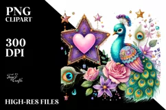 Adorned Peacock on Star Holding Heart PNG Product Image 2