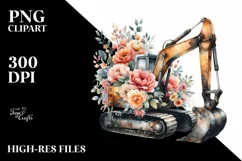 Vintage Excavator with Huge Flowers, PNG Product Image 3