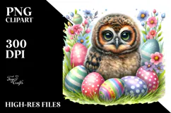 Digital Watercolor Baby Owl PNG Product Image 2