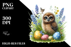 Digital Watercolor Baby Owl PNG Product Image 2