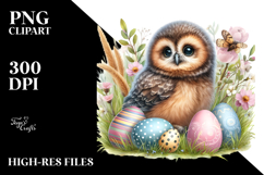 Digital Watercolor Cute Baby Owl PNG Product Image 2