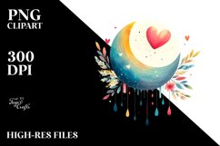 Washed Watercolor Moon with Hearts PNG Product Image 2