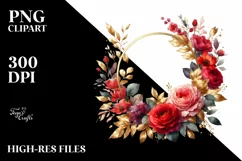 Vibrant Gold Foil Red Roses | Sublimation Clipart Product Image 1