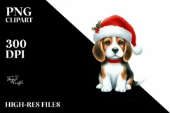 Beagle with Santa Hat Watercolor Christmas PNG Product Image 3