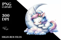 Cute Baby Unicorn on Moon | Sublimation | Clipart Product Image 1