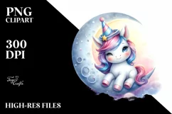 Colorful Baby Unicorn Hat Moon | Sublimation | Clipart Product Image 1