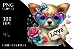 puppy with Heart Shaped Sunglasses PNG Product Image 2