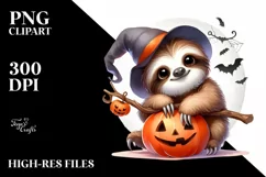 Digital Painting Sloth on Halloween Moon, PNG Product Image 3