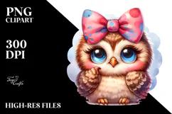 Funny Baby Owl Portrait Bow Clipart Product Image 2