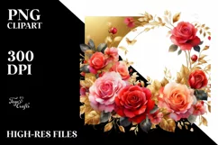 Vibrant Abstract with Gold Foil and Red Roses | Clipart Product Image 3