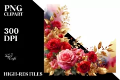 Vibrant Abstract with Gold Foil and Red Roses | Clipart Product Image 3