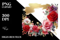 Vibrant Abstract with Gold Foil and Red Roses | Clipart Product Image 3