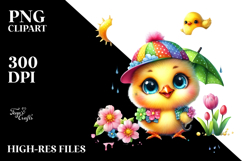 Baby Chicken with Spring Clothes and Smiling Cloud PNG Product Image 2