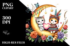 Boho Baby Cat on Moon, Transparent PNG Product Image 2