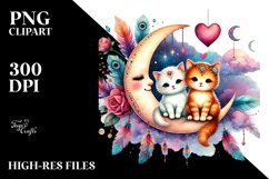 Boho Baby Cat on Moon, Transparent PNG Product Image 2