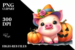 Simple Watercolor Vibrant Drawing Cute Baby Pig Pumpkin Product Image 3