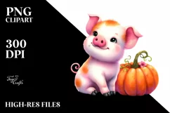 Simple Watercolor Vibrant Drawing Cute Baby Pig Pumpkin Product Image 1