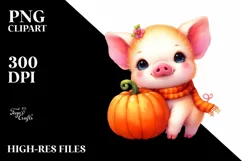 Simple Watercolor Vibrant Drawing Cute Baby Pig Pumpkin Product Image 1
