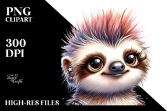 Punk Sloth Illustration PNG Product Image 2