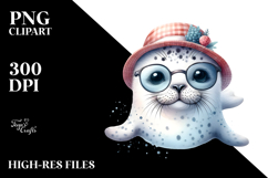 a Cute Baby Seal in a Hat and Sunglasses, PNG Product Image 2